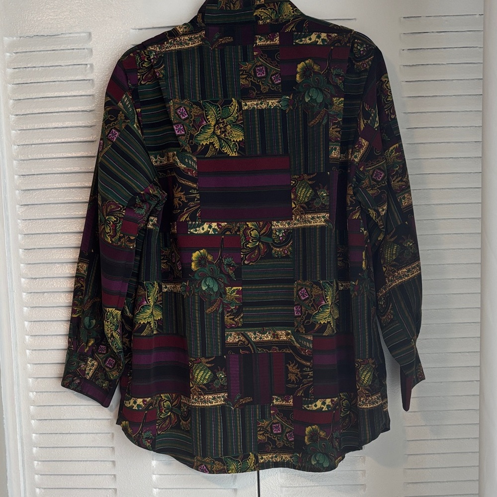 SMW Women’s Vintage Patchwork Button-Down Shirt – Green & Burgundy - Picture 12 of 14